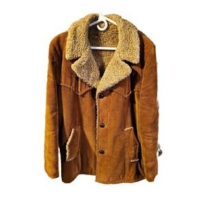 Vintage Circa 1960s Corduroy Sherpa Corduroy Button Front Barn Coat Jacket